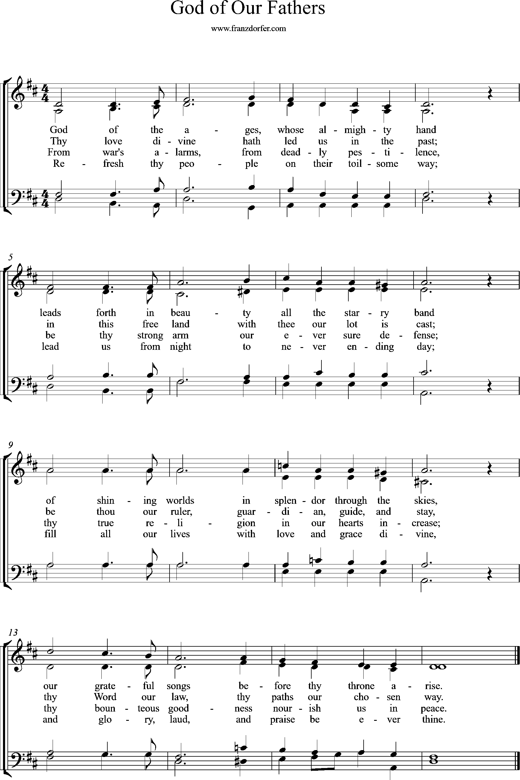 choir-, organ-, sheetmusic, D-Major, God of Our Fathers
